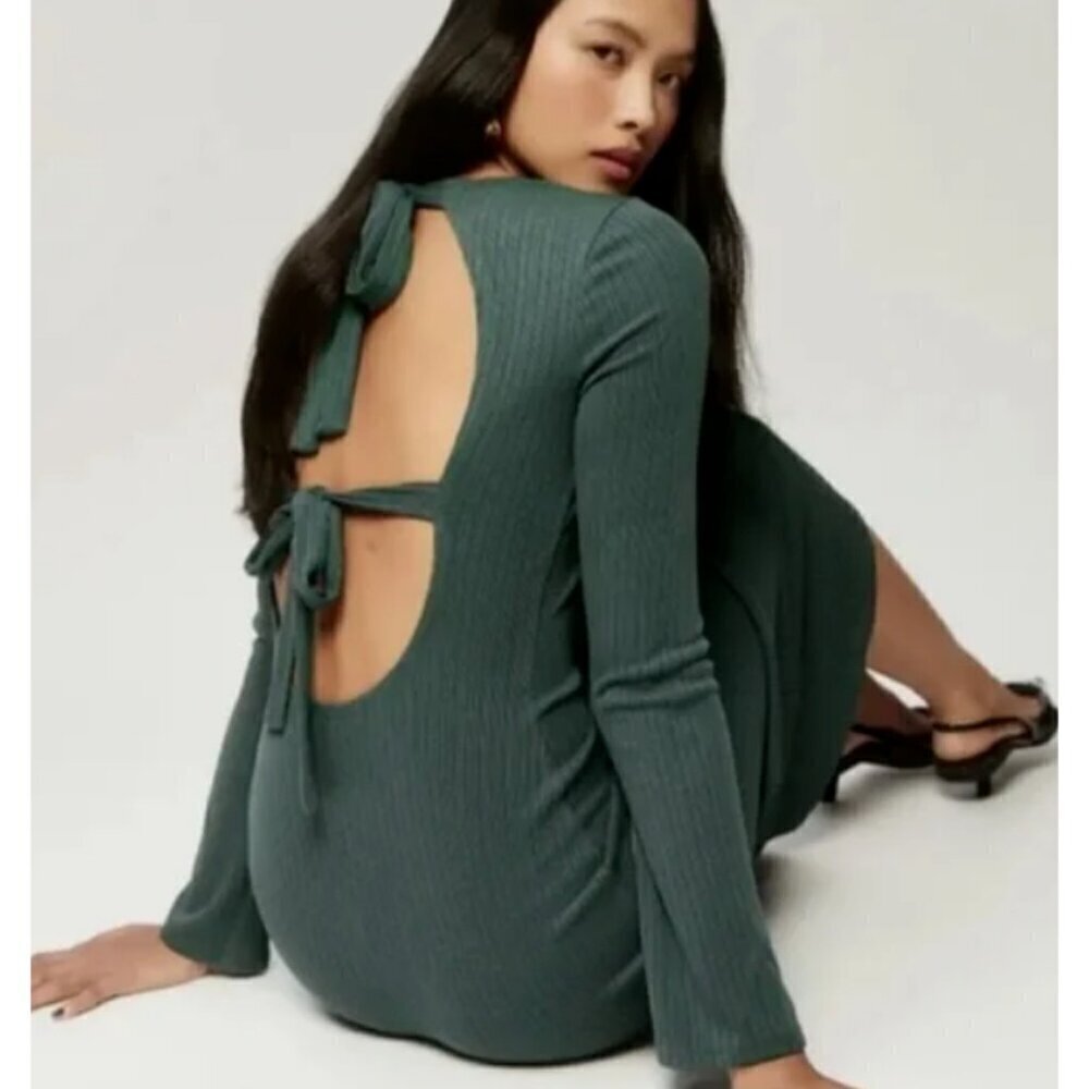 Reformation Benedict Juniper Dress Womens S Ribbed Open Back Long Sleeve